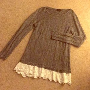 Grey sweater with white lace